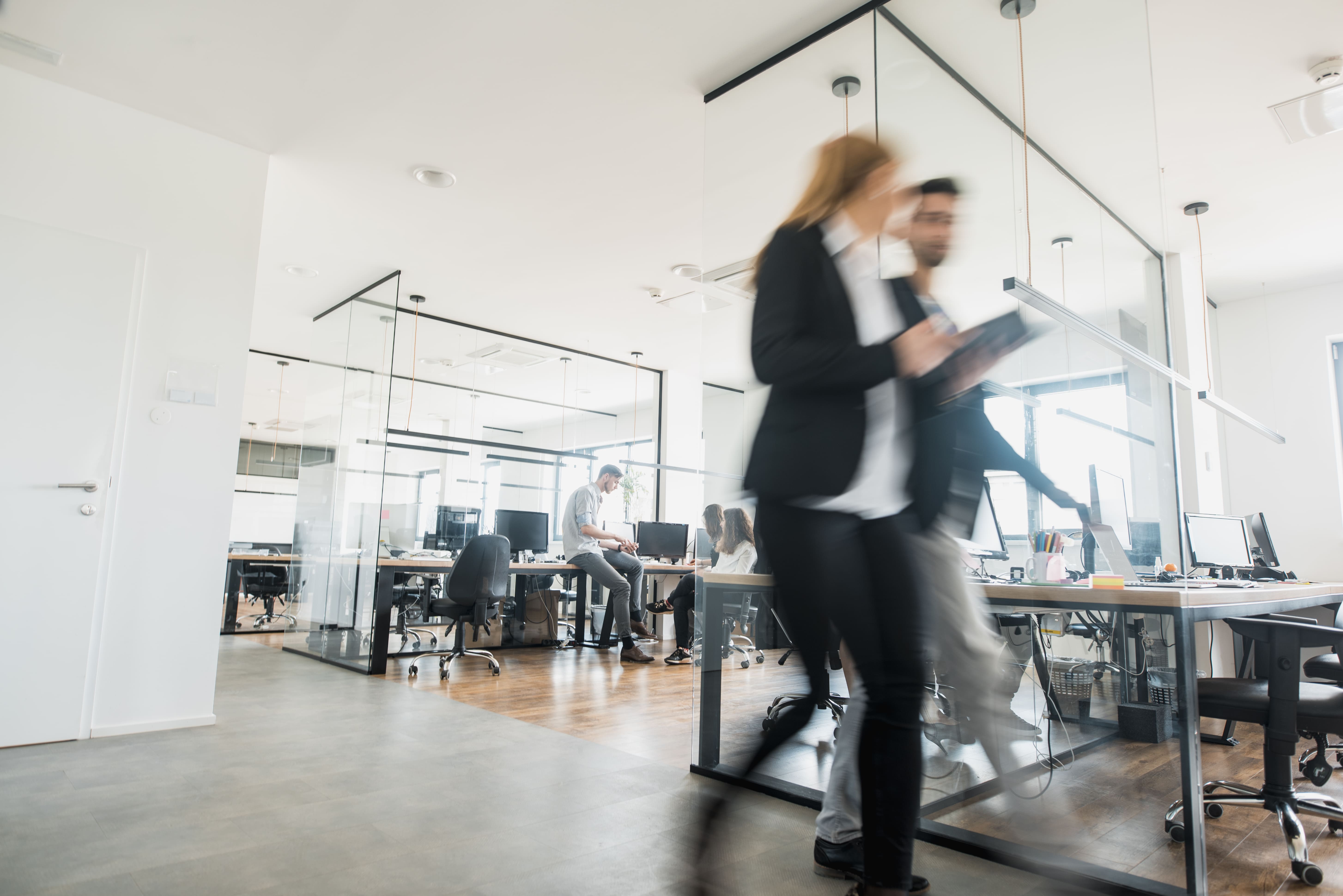 Person walking through office